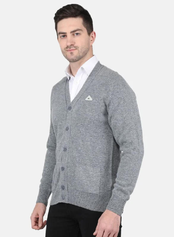 Men Grey Solid Cardigan