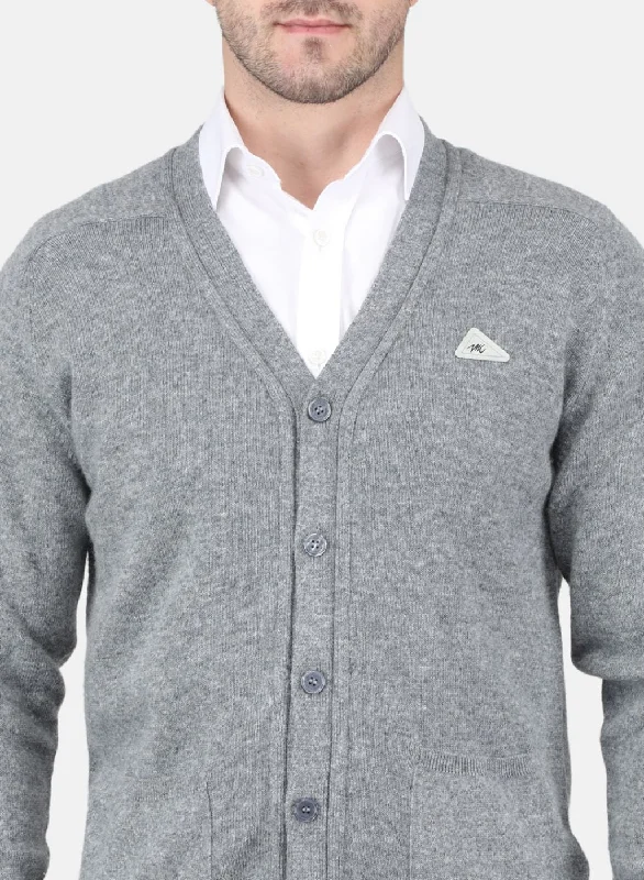 Men Grey Solid Cardigan