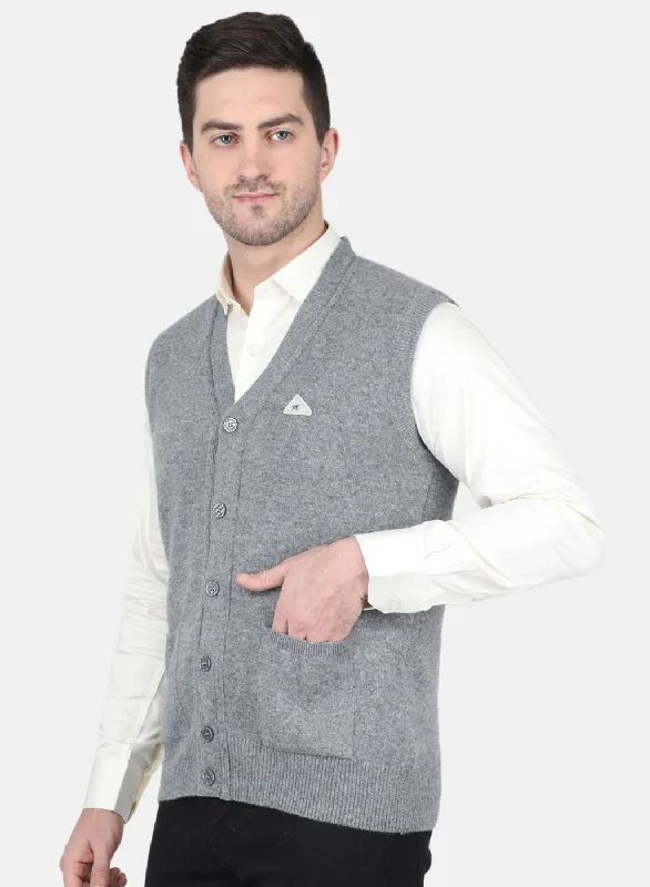 Men Grey Solid Cardigan