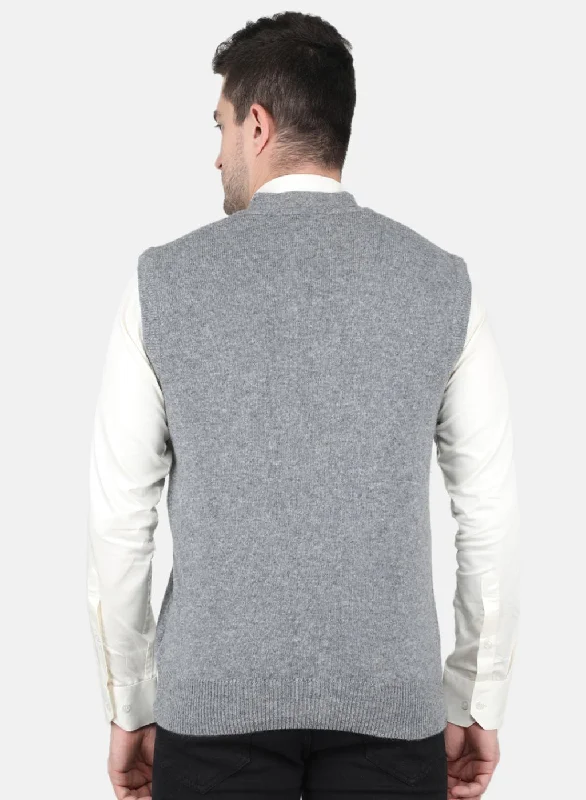 Men Grey Solid Cardigan