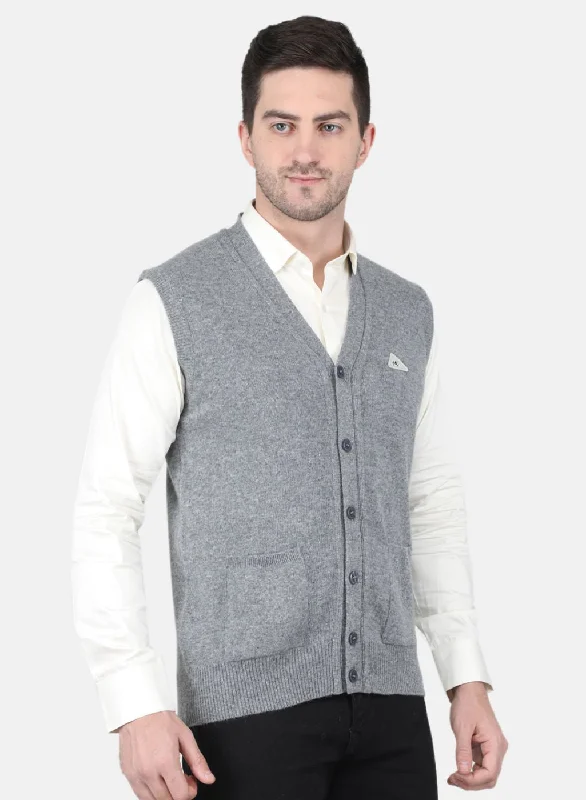 Men Grey Solid Cardigan