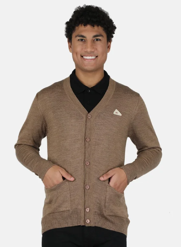 Men Khaki Solid Cardigan