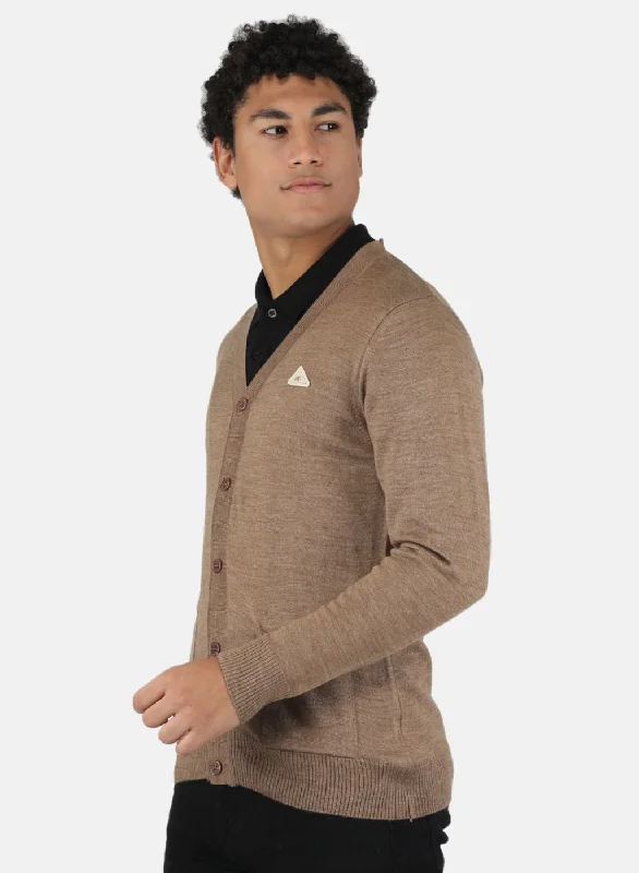 Men Khaki Solid Cardigan