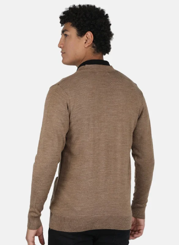 Men Khaki Solid Cardigan