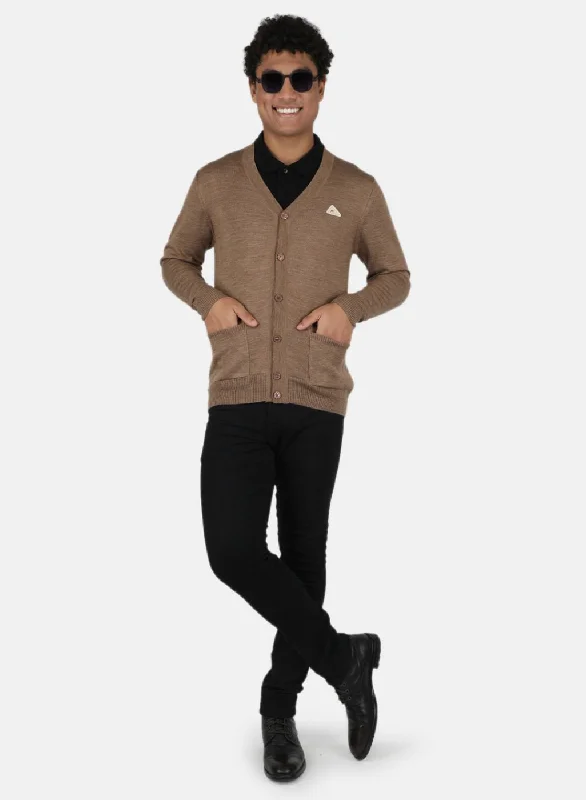 Men Khaki Solid Cardigan