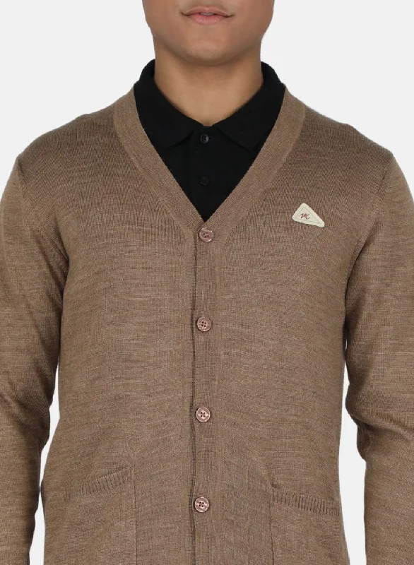 Men Khaki Solid Cardigan