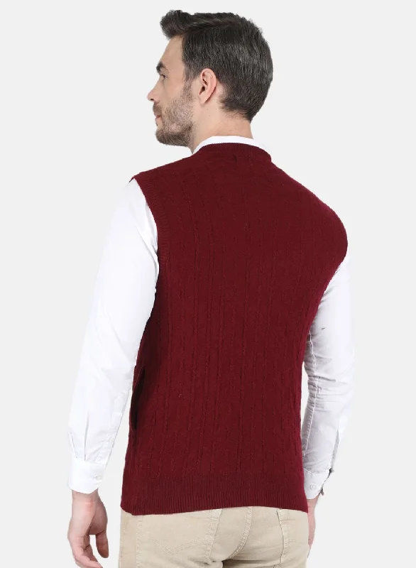 Men Maroon Self design Cardigan