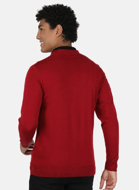 Men Maroon Solid Cardigan