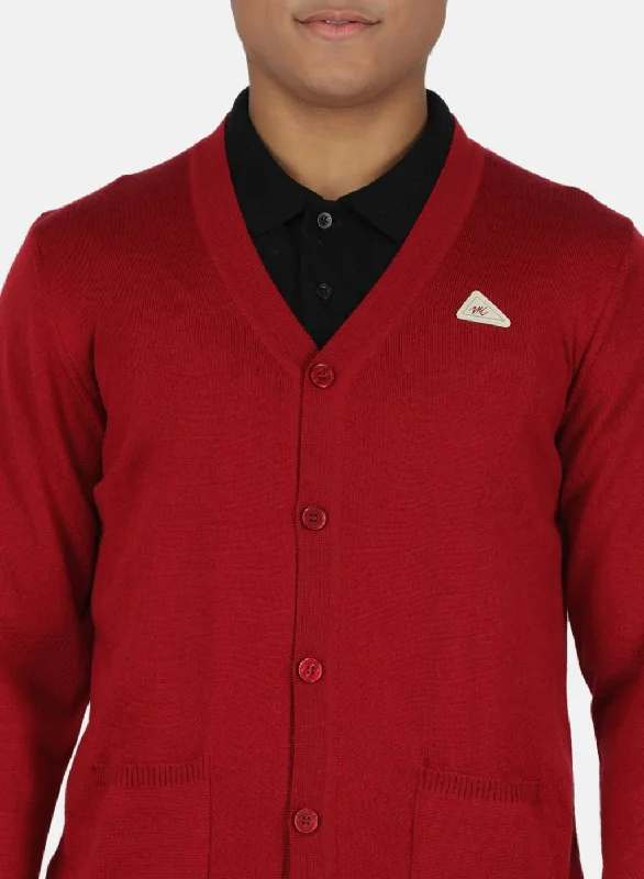 Men Maroon Solid Cardigan