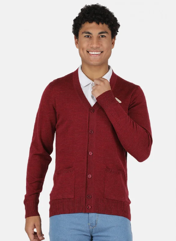 Men Maroon Solid Cardigan