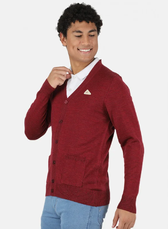 Men Maroon Solid Cardigan