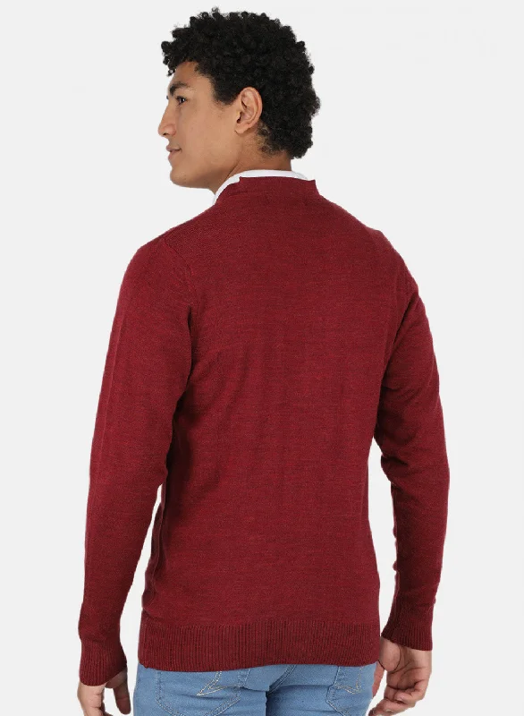 Men Maroon Solid Cardigan