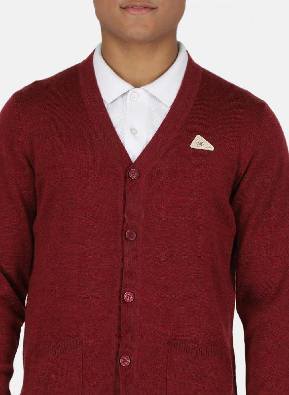 Men Maroon Solid Cardigan