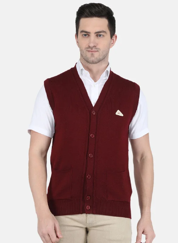 Men Maroon Solid Cardigan