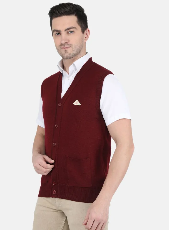 Men Maroon Solid Cardigan