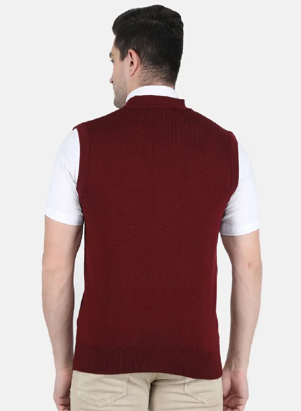 Men Maroon Solid Cardigan