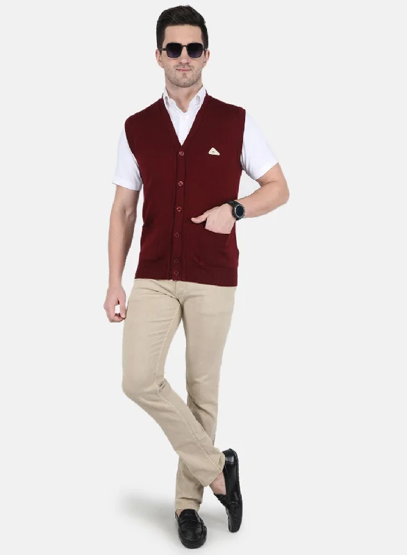 Men Maroon Solid Cardigan