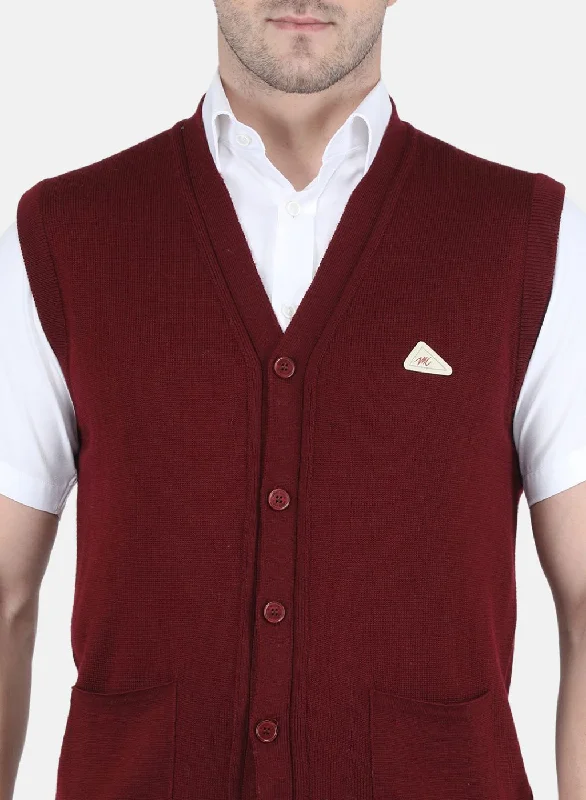 Men Maroon Solid Cardigan