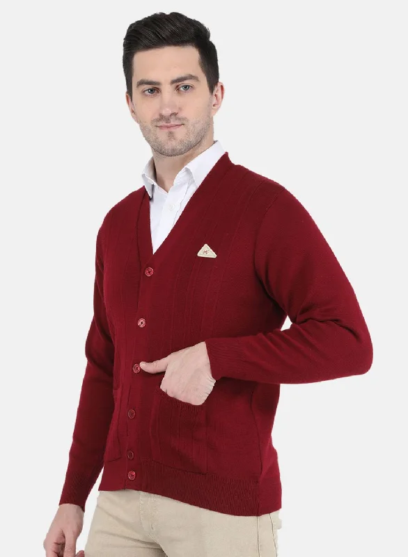 Men Maroon Solid Cardigan