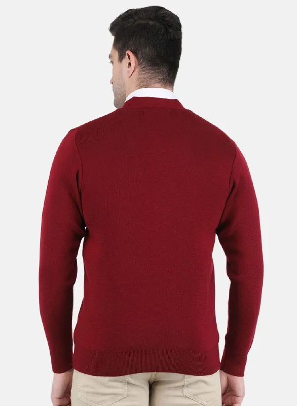 Men Maroon Solid Cardigan