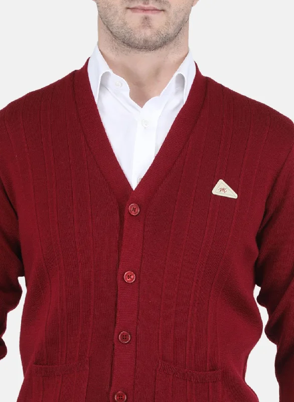 Men Maroon Solid Cardigan