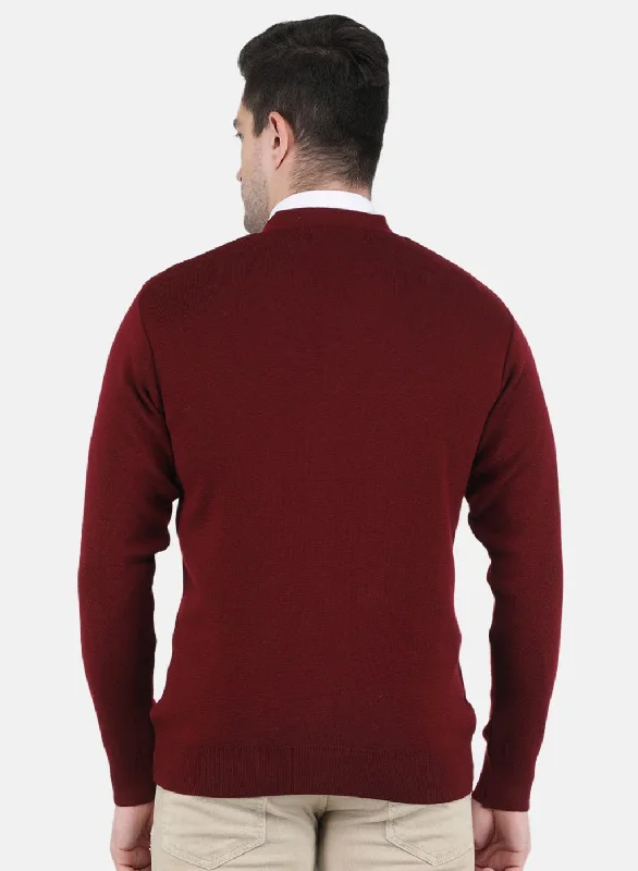 Men Maroon Solid Cardigan