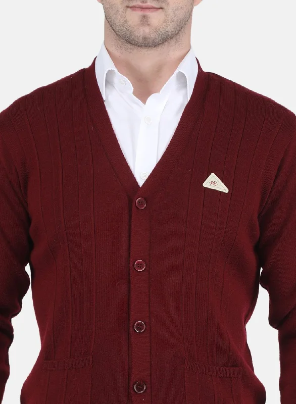 Men Maroon Solid Cardigan