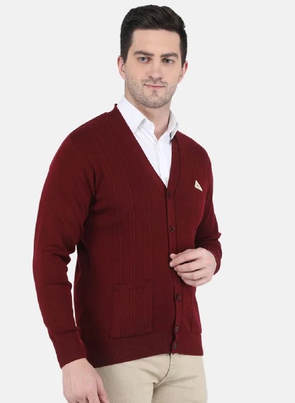 Men Maroon Solid Cardigan