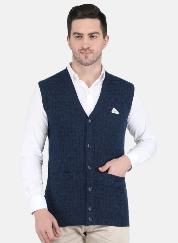 Men NAvy Blue Self Design Cardigan