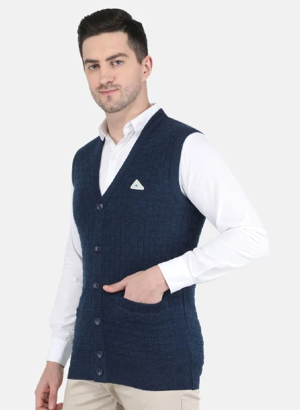 Men NAvy Blue Self Design Cardigan