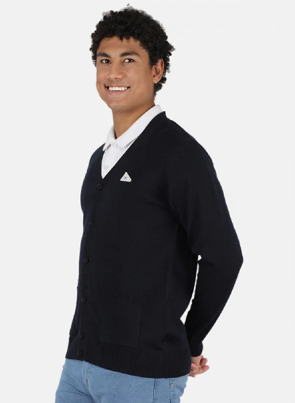 Men NAvy Blue Solid Cardigan