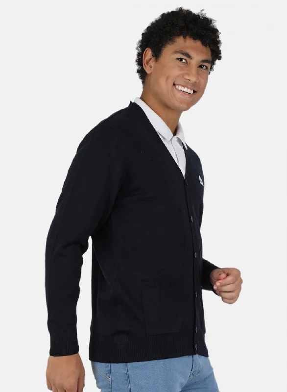 Men NAvy Blue Solid Cardigan