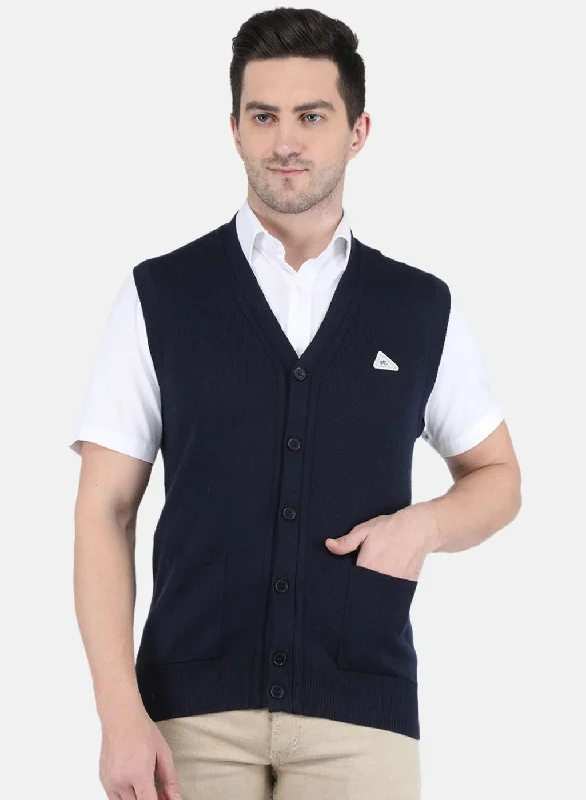 Men NAvy Blue Solid Cardigan