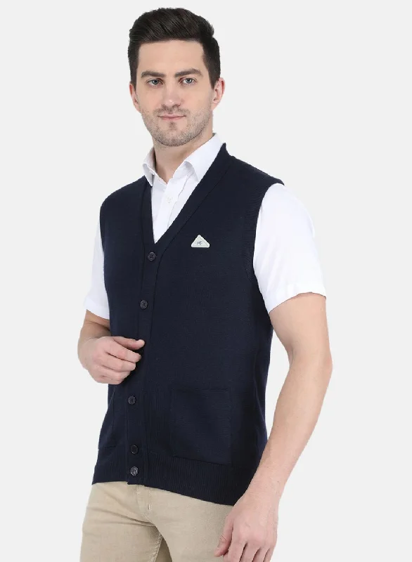 Men NAvy Blue Solid Cardigan