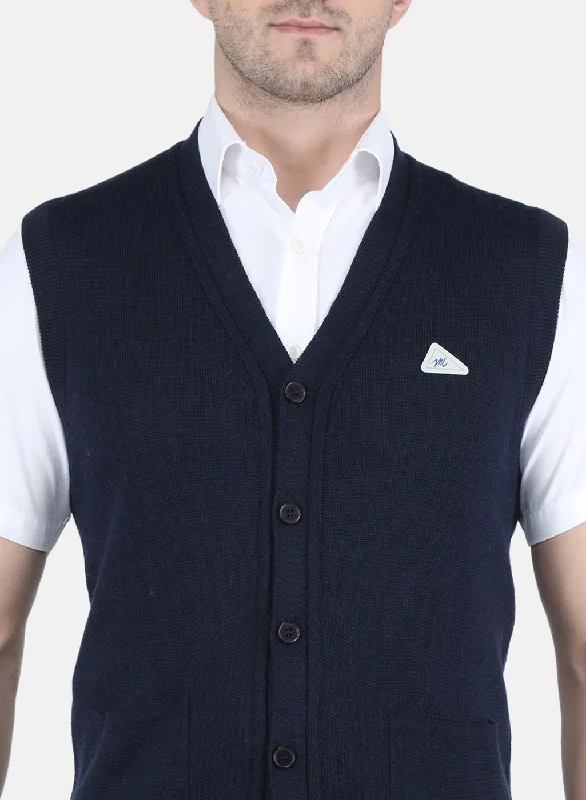 Men NAvy Blue Solid Cardigan