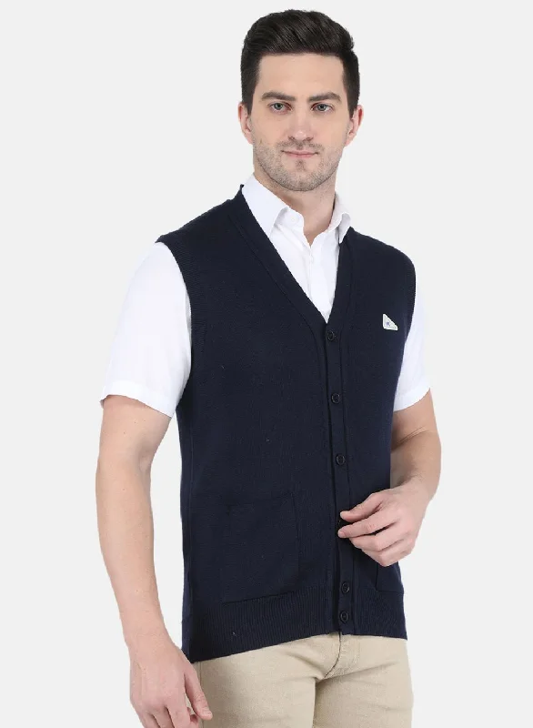 Men NAvy Blue Solid Cardigan