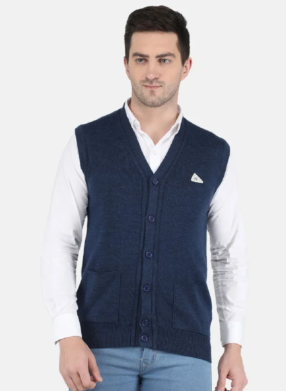 Men NAvy Blue Solid Cardigan