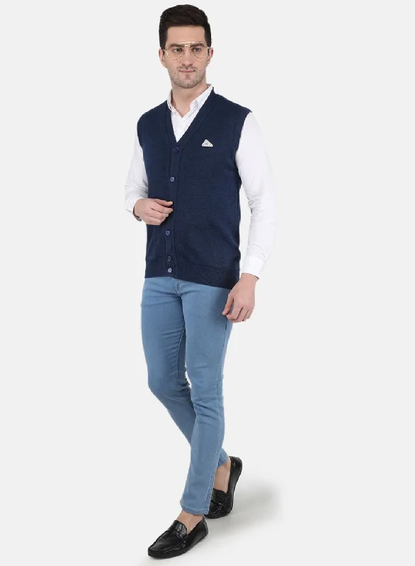 Men NAvy Blue Solid Cardigan