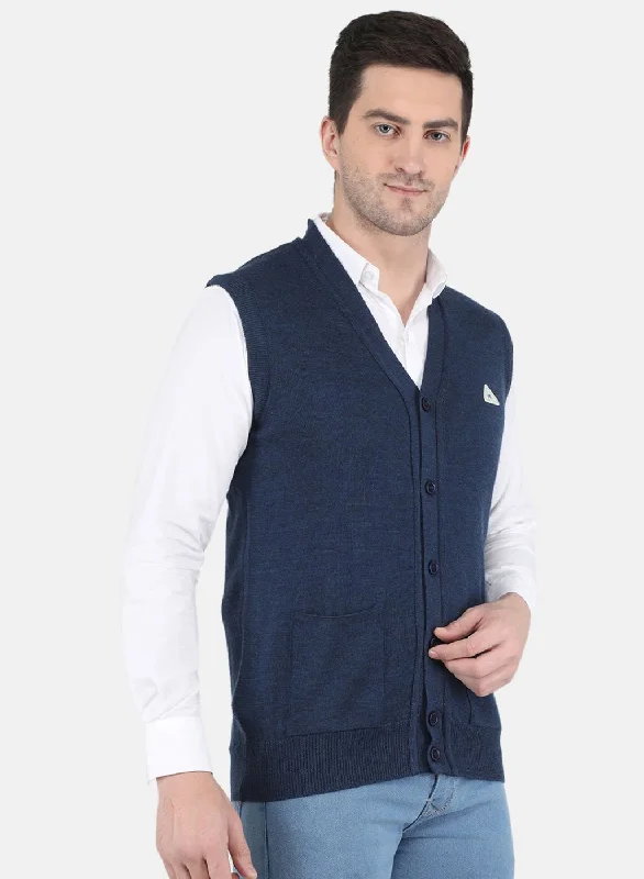 Men NAvy Blue Solid Cardigan