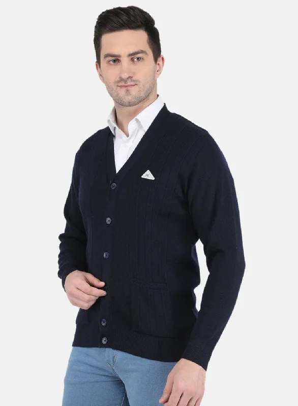 Men NAvy Blue Solid Cardigan