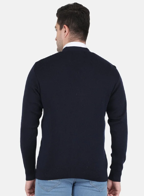 Men NAvy Blue Solid Cardigan