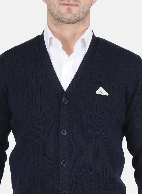 Men NAvy Blue Solid Cardigan