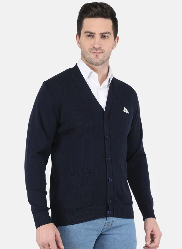 Men NAvy Blue Solid Cardigan