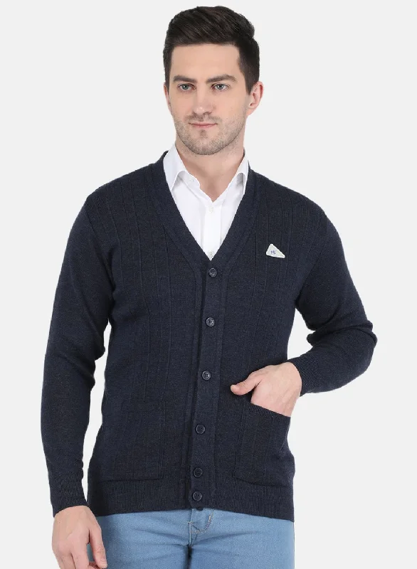 Men NAvy Blue Solid Cardigan