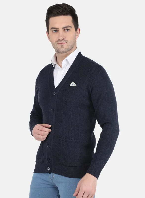 Men NAvy Blue Solid Cardigan