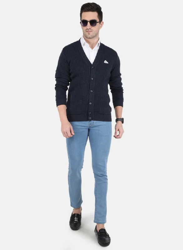 Men NAvy Blue Solid Cardigan