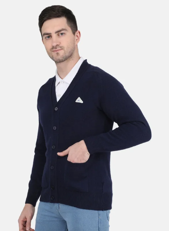 Men NAvy Blue Solid Cardigan