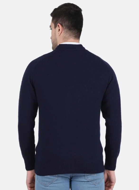 Men NAvy Blue Solid Cardigan