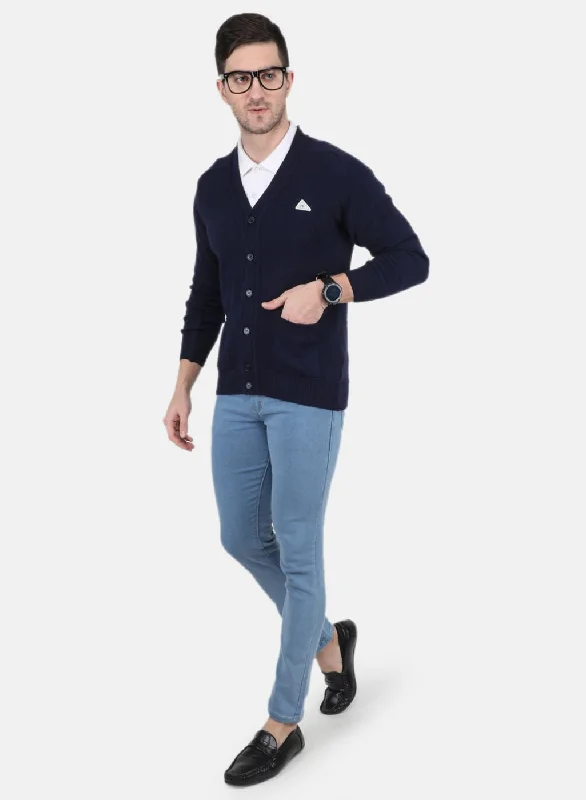 Men NAvy Blue Solid Cardigan