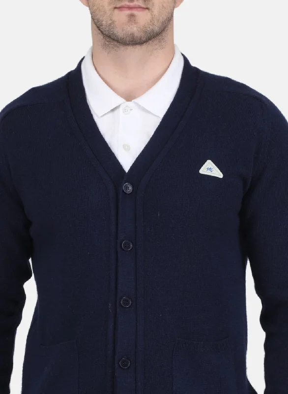 Men NAvy Blue Solid Cardigan